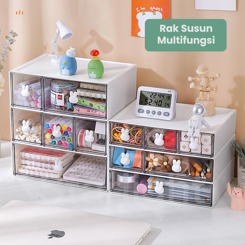 Starlight Rak Meja Kelinci Laci Penyimpanan Susun Serbaguna Desktop Drawer Rak Alat Tulis Stationery Kotak Pensil Mini Storage Box Rak Kosmetik Laci Meja Kerja Aesthetic HSB688