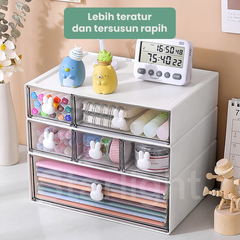 Starlight Rak Meja Kelinci Laci Penyimpanan Susun Serbaguna Desktop Drawer Rak Alat Tulis Stationery Kotak Pensil Mini Storage Box Rak Kosmetik Laci Meja Kerja Aesthetic HSB688