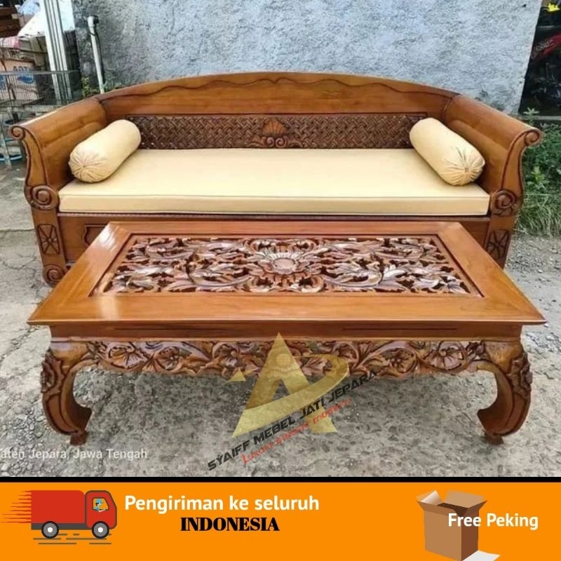 Bale bale Bangku kayu jati solid dan meja Ketapang full ukir kayu solid sofa bale