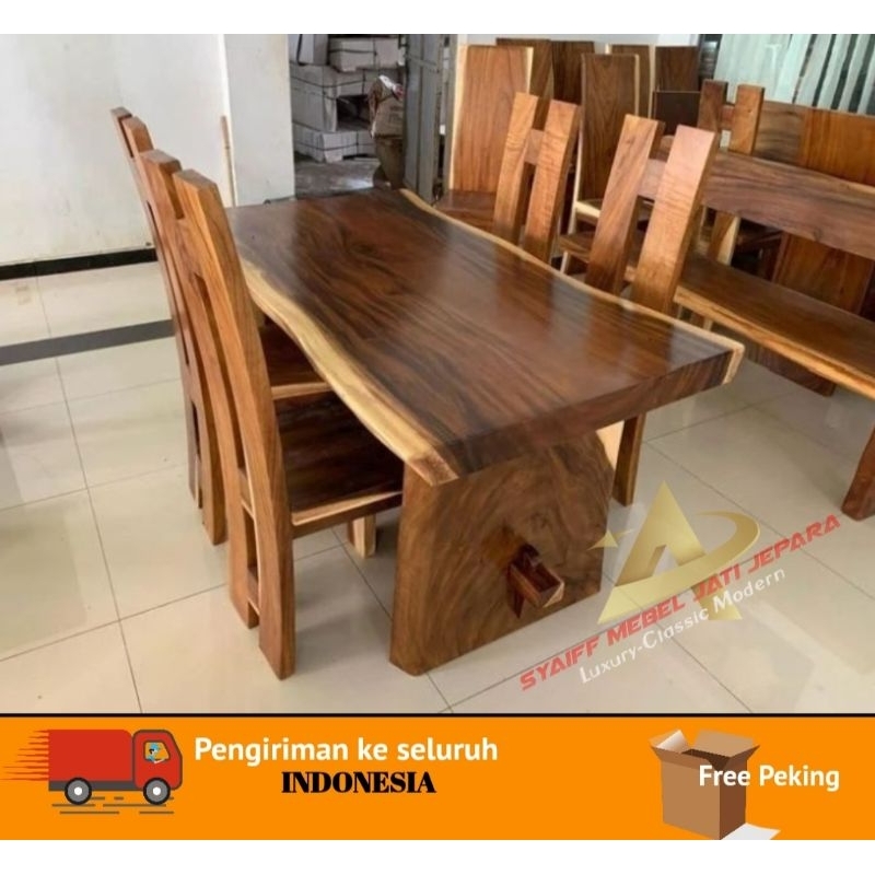 Meja makan Kayu trembesi Kursi makan 4kursi Meja makan minimalis modern