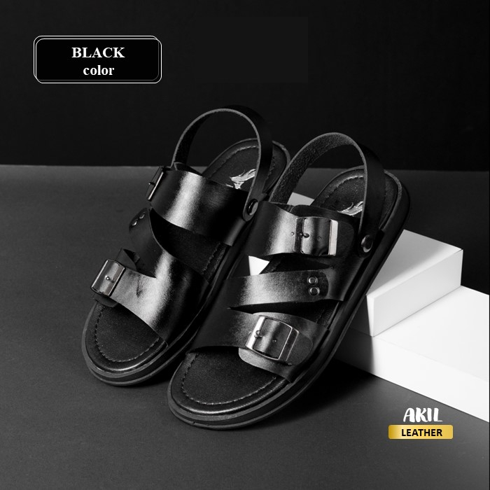 Sandal Slide Casual Pria Sendal Selop Kasual Cowok Egls Runa Leather Bahan Kulit Original Premium Kekinian Keren Terbaru