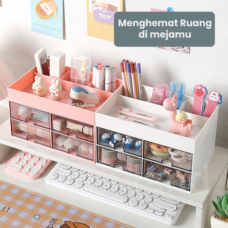 Greenland Kotak laci Mini Serbaguna Kotak Perhiasan Makeup Aksesoris Multifungsi Desktop Drawer Rak Meja Laci Penyimpanan Susun HSB685