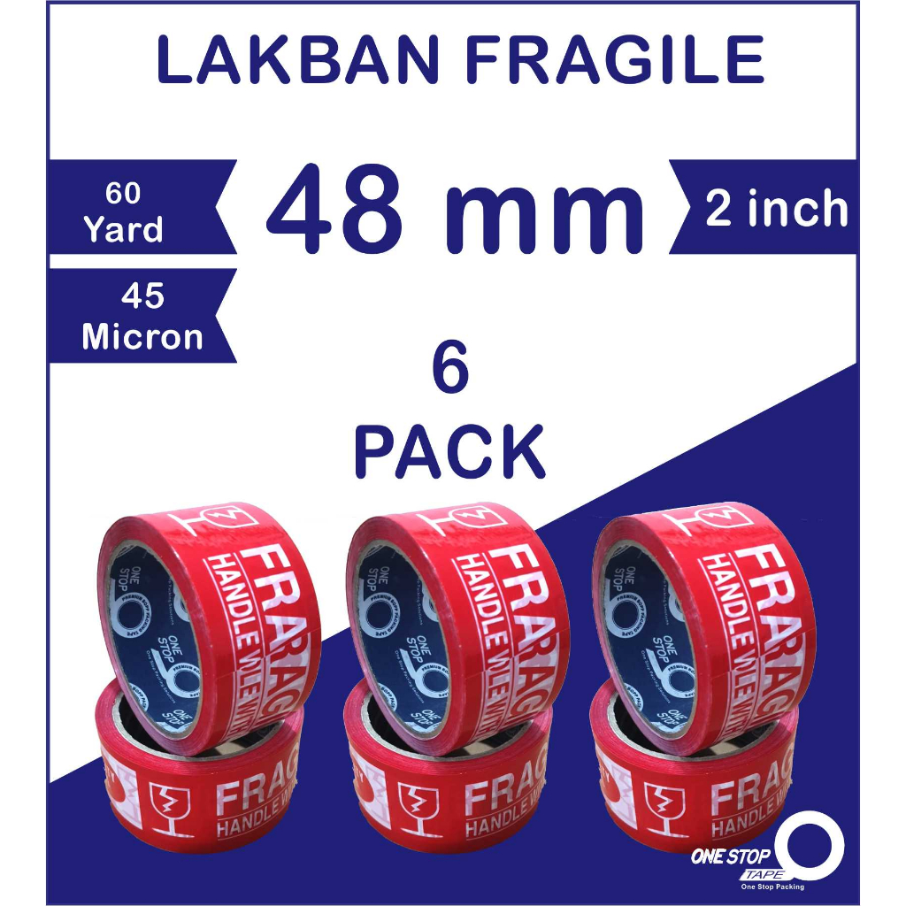 

6 Pack LAKBAN FRAGILE 2 inchi Lakban OPP Onestop Tape 60 YARD x 48mm