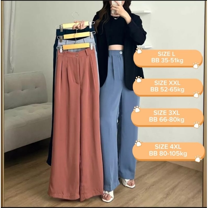 Loose Pants Trousers Jumbo (BIG SIZE) Highwaist Wanita Anti Kusut - Celana Kulot Highwaist Wanita Bahan Jatuh Celana Kantor Formal