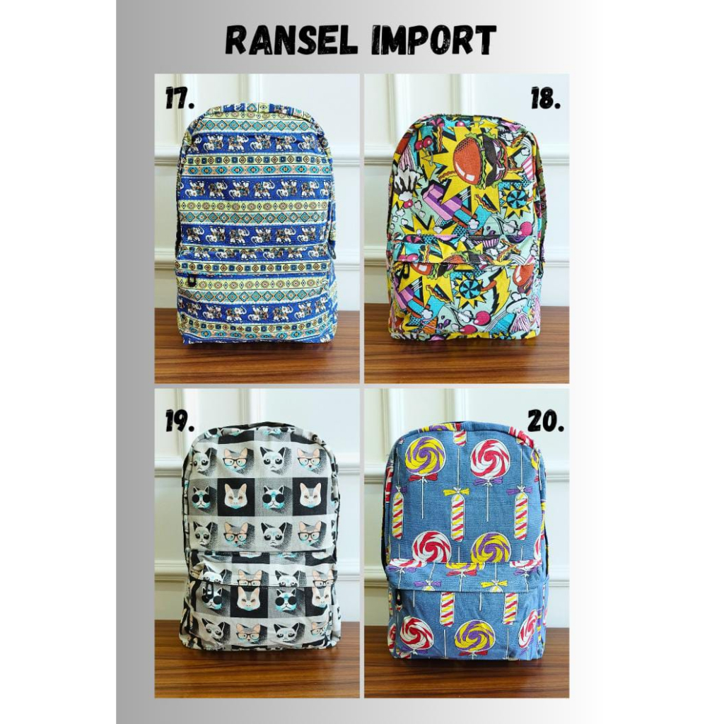 (PINK_IMP)  Ransel Anak SD SMP SMA IMPORT Quality New Tas Fashion Unisex Cowok Cewek . Ready 36 Motif