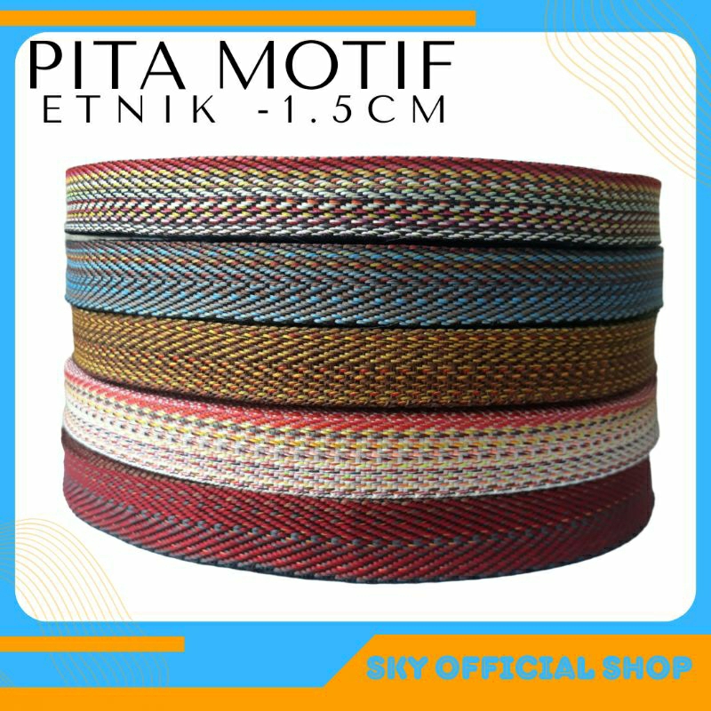 Pita Motif Etnik Rajut Vintage Lebar 1.5cm Stok Garment