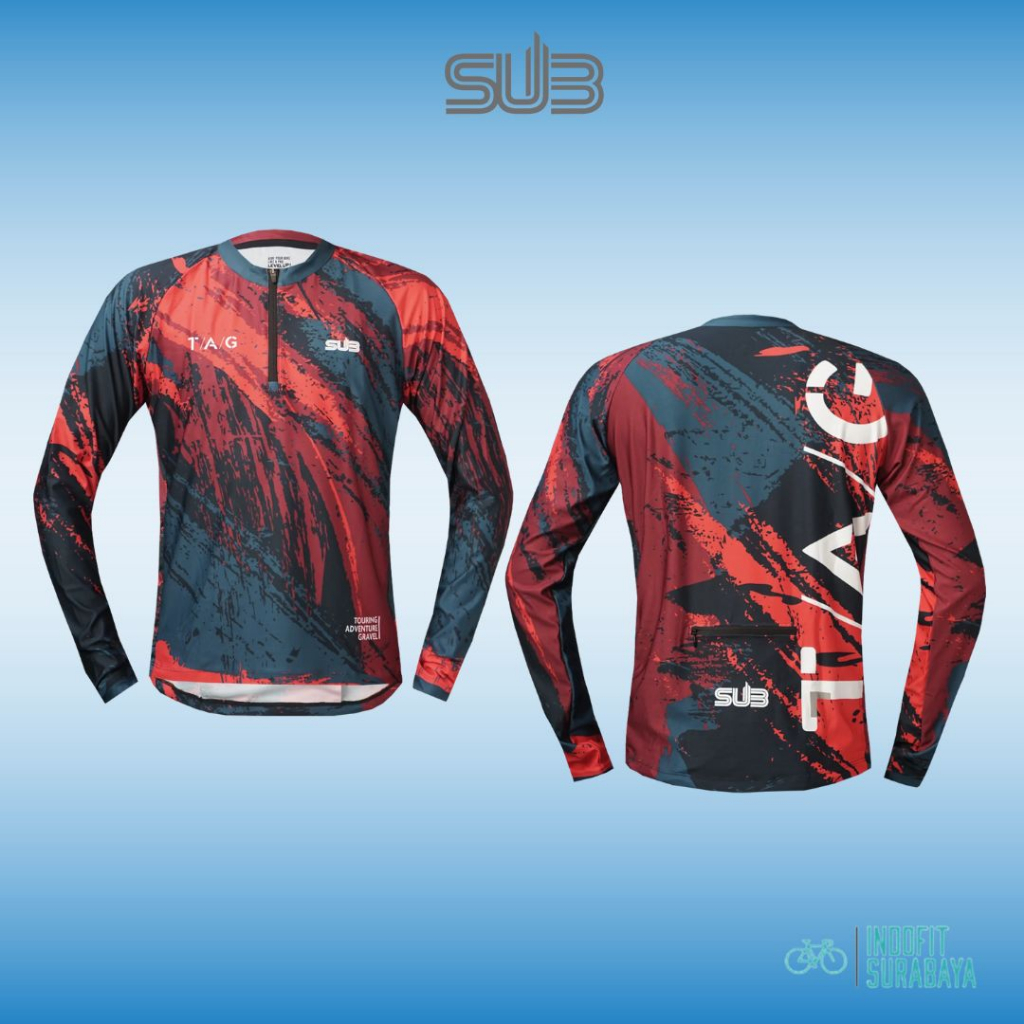 SubJersey Gravel Tag Camo Red Long Sleeve Sub Jersey  Cycling Merah Unisex Sepeda