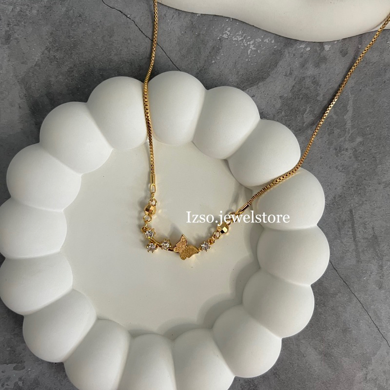 Izso Kalung Elaine Necklace Kalung Anti Karat Kupu-kupu Butterfly Necklace With Cubic Zirconia Crystal