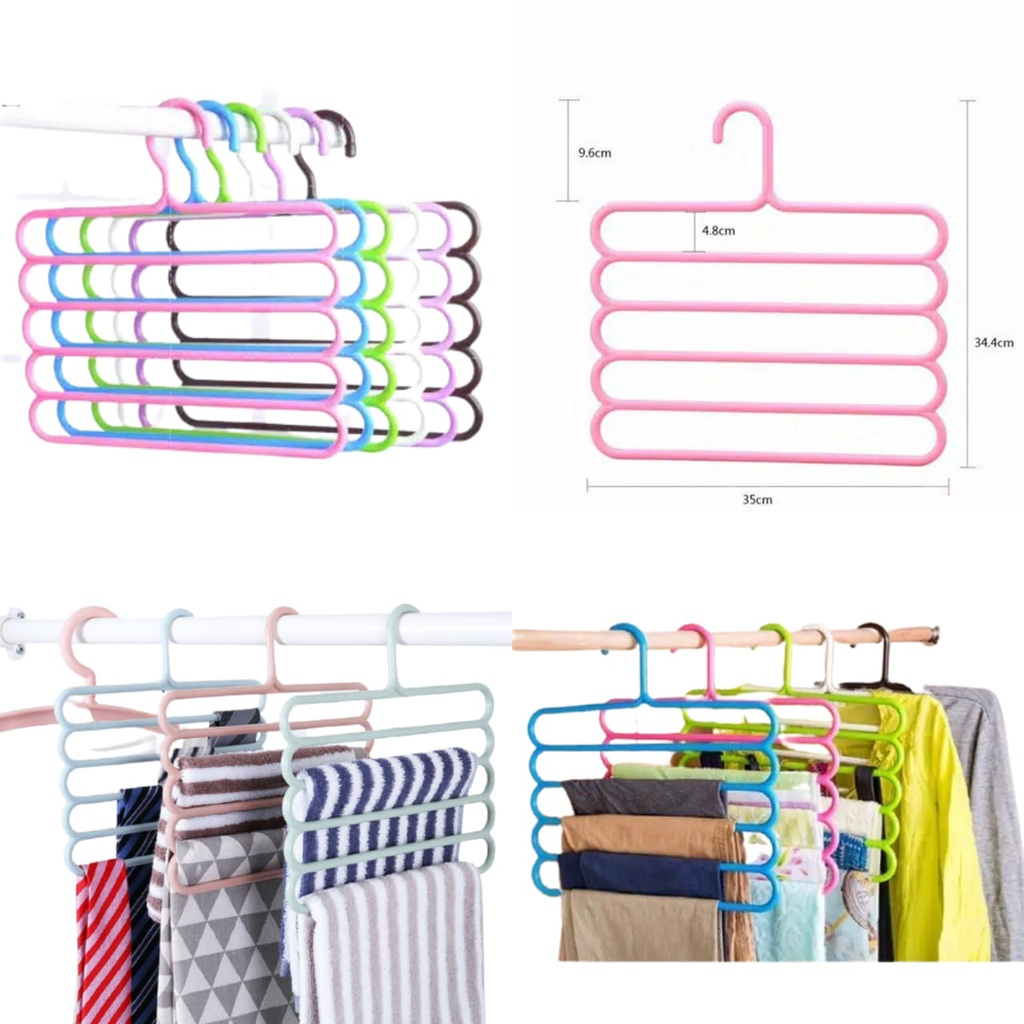 Hanger Susun 5 Laundry Gantungan Plastik Multifungsi Hanger Baju 5 Susun Hanger Jilbab Hanger Hijab 5 Susun Hanger Plastik Gantungan Baju Susun-BH