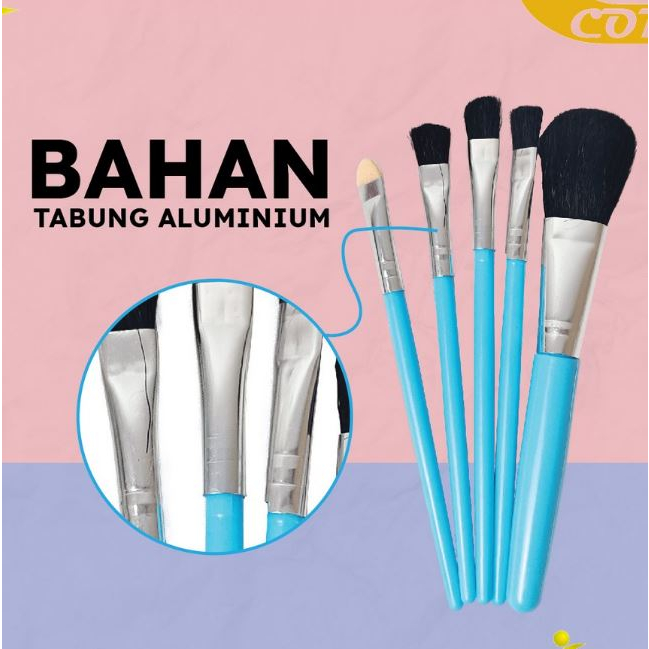 Paket Kuas Make Up Set 5 IN 1 Mini Travel / Brush Eye Shadow Foundation Blusher Tools  Kuas Make Up Set