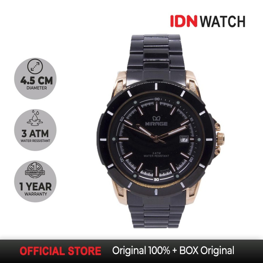 Jam Tangan Mirage Pria Original Hitam Rosegold Keren Original Tahan Air 8713M Bergaransi 1 Tahun