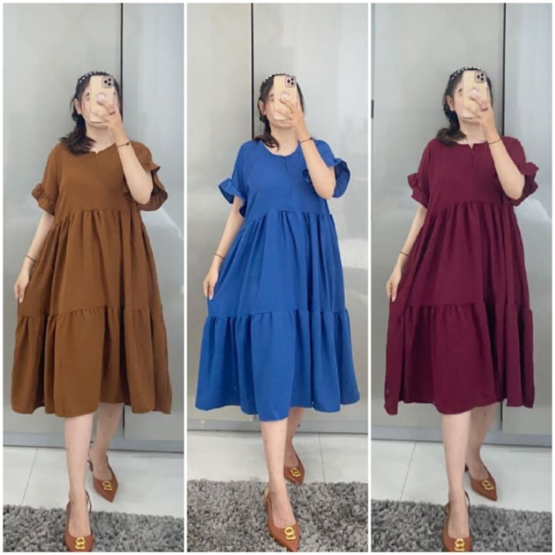 BISA COD GALERIAZKIYA YOORA DASTER DRESS/ DRESS BABYDOLL PENDEK/ DRESS SUSUN LENGAN RUFFLE/ DRESS CR