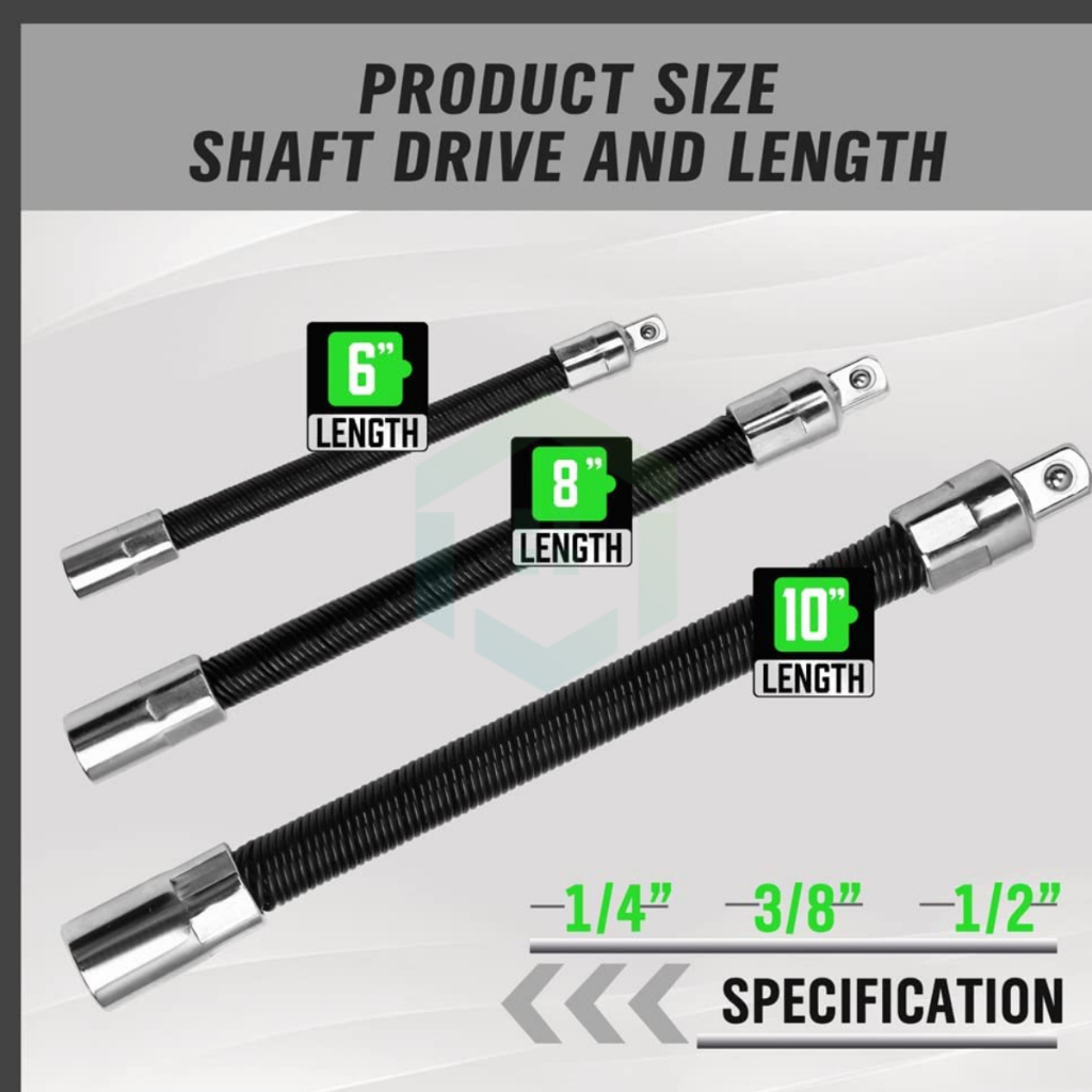 Flexible Socket Extension Bar Set 1/2&quot; 1/4&quot; 3/8&quot; Shaft Drive 10&quot; 8&quot; 6&quot;