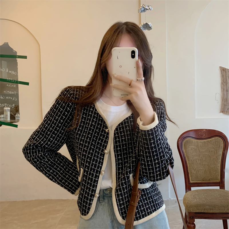 Jaket Wanita Terbaru Kotak-kotak Baju Atasan Wanita Jacket Lengan Panjang Crop Kasual Jaket Korean Style