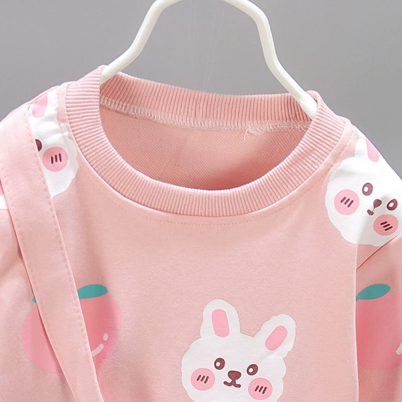 setelan lengan panjang anak perempuan motif RABBIT usia 6 bulan - 5 tahun lucu import premium