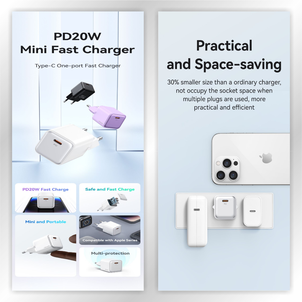 USAMS X-ron Adaptor Kepala Charger Fast Charger Single Port PD20W