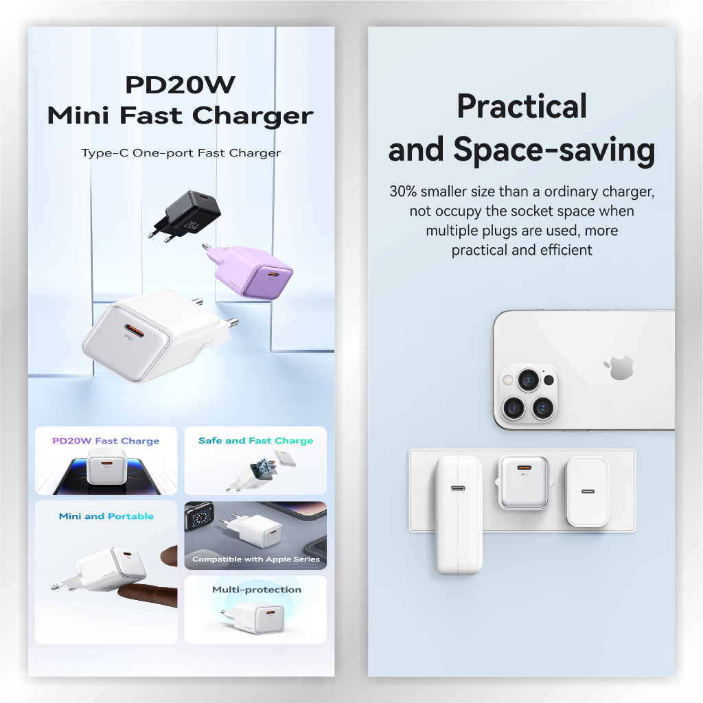 USAMS X-ron Adapter Fast Charger Single Port PD20W