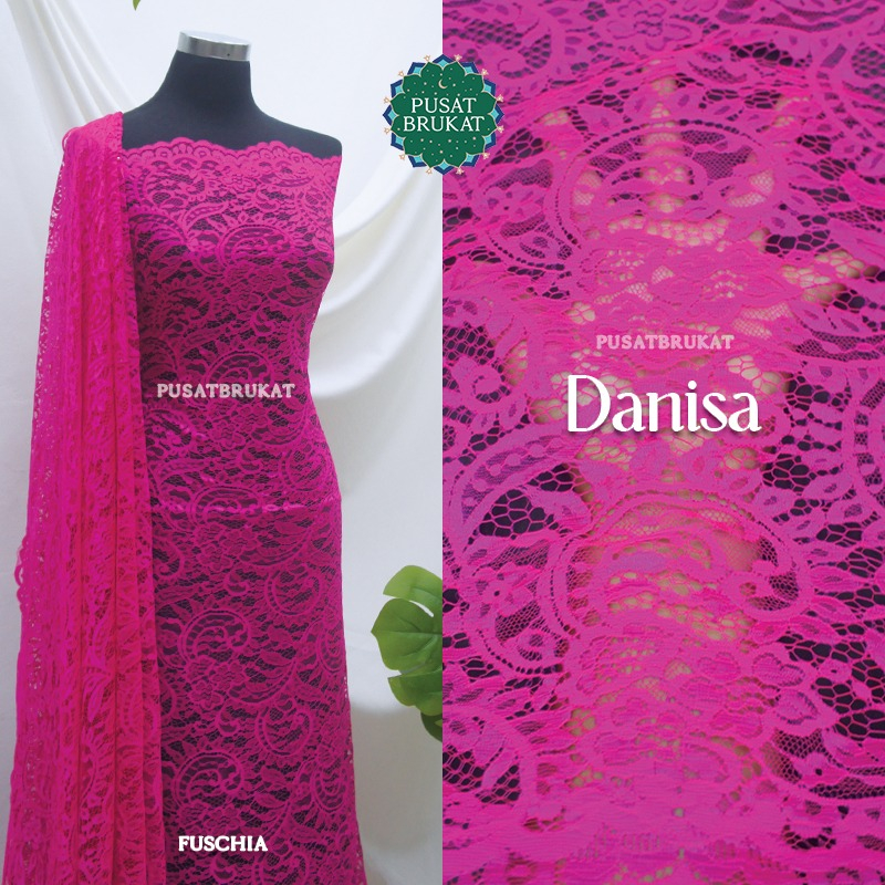 KAIN BROKAT LACE METERAN / BAHAN KEBAYA BRUKAT BRIGHT DANISA-  PBH 6984/11 PLC LEBAR 150CM WARNA TERANG-  [harga per 0.5m]