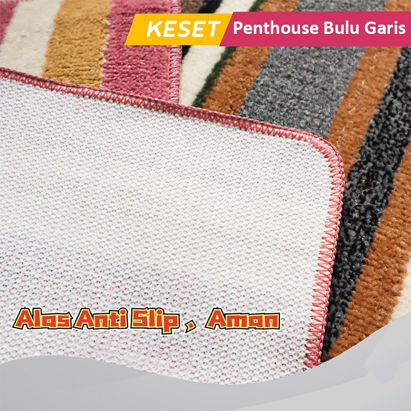 Keset Kaki Bulu Bludru Motif Garis 38 x 56cm | Keset Kamar Keset Ruang Tamu Anti Slip Minimalis