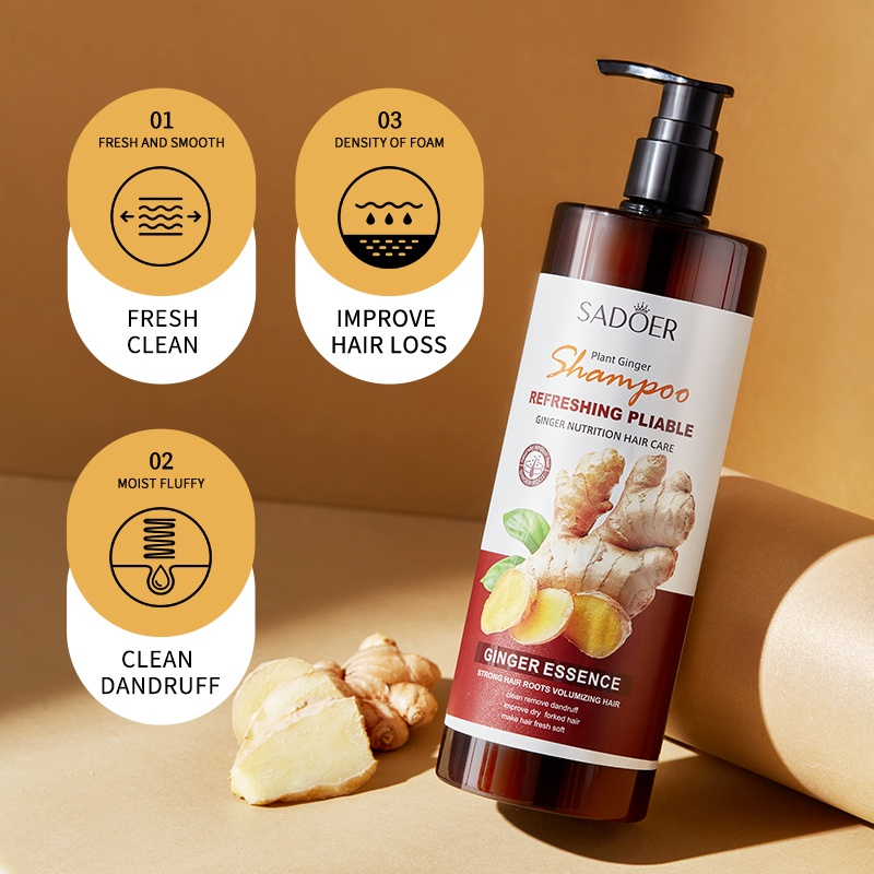 Sadoer Shampoo Plant Ginger entle Dandruff Removal Menutrisi Rambut Pertumbuhan Rambut Cepat 500ml