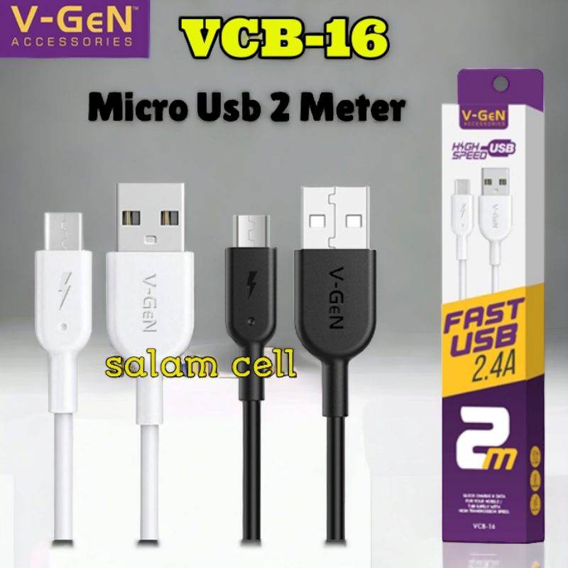 Kabel Data Micro Usb V-GEN VCB-16 2,4A Panjang 2 Meter Quick Charge Original Vgen Vcb 16