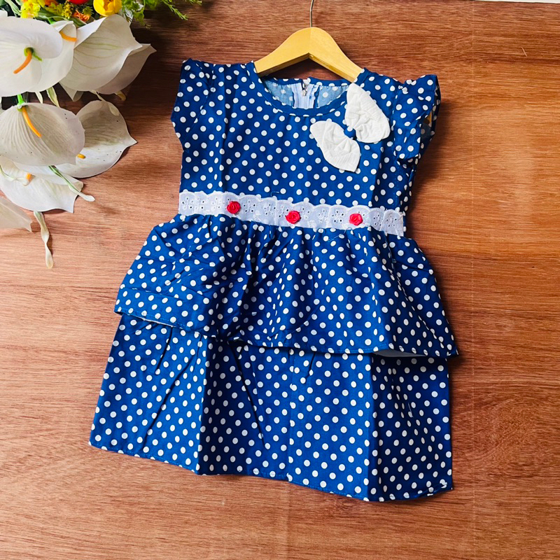 Dress anak 2 3 tahun cewek perempuan motif polka polkadot tumpuk canda ( dress tripolia )