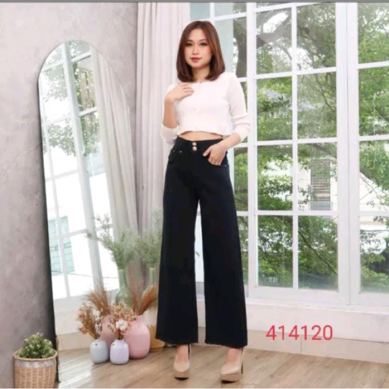 celana jeans kulot wanita rawis hitam 414
