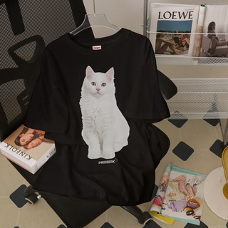 Raglan T Shirt White Cat Baju baju wanita korea Oversize Wanita Atasan Wanita Slimfit