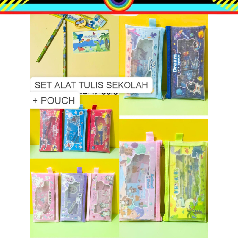 SET ALAT TULIS SEKOLAH 8017 POUCH STATIONERY SET PENSIL SET LUCU FROZEN ATK KADO ANAK SOUVENIR ULANG TAHUN ALAT TULIS MURAH ALAT TULIS KANTOR @banyak