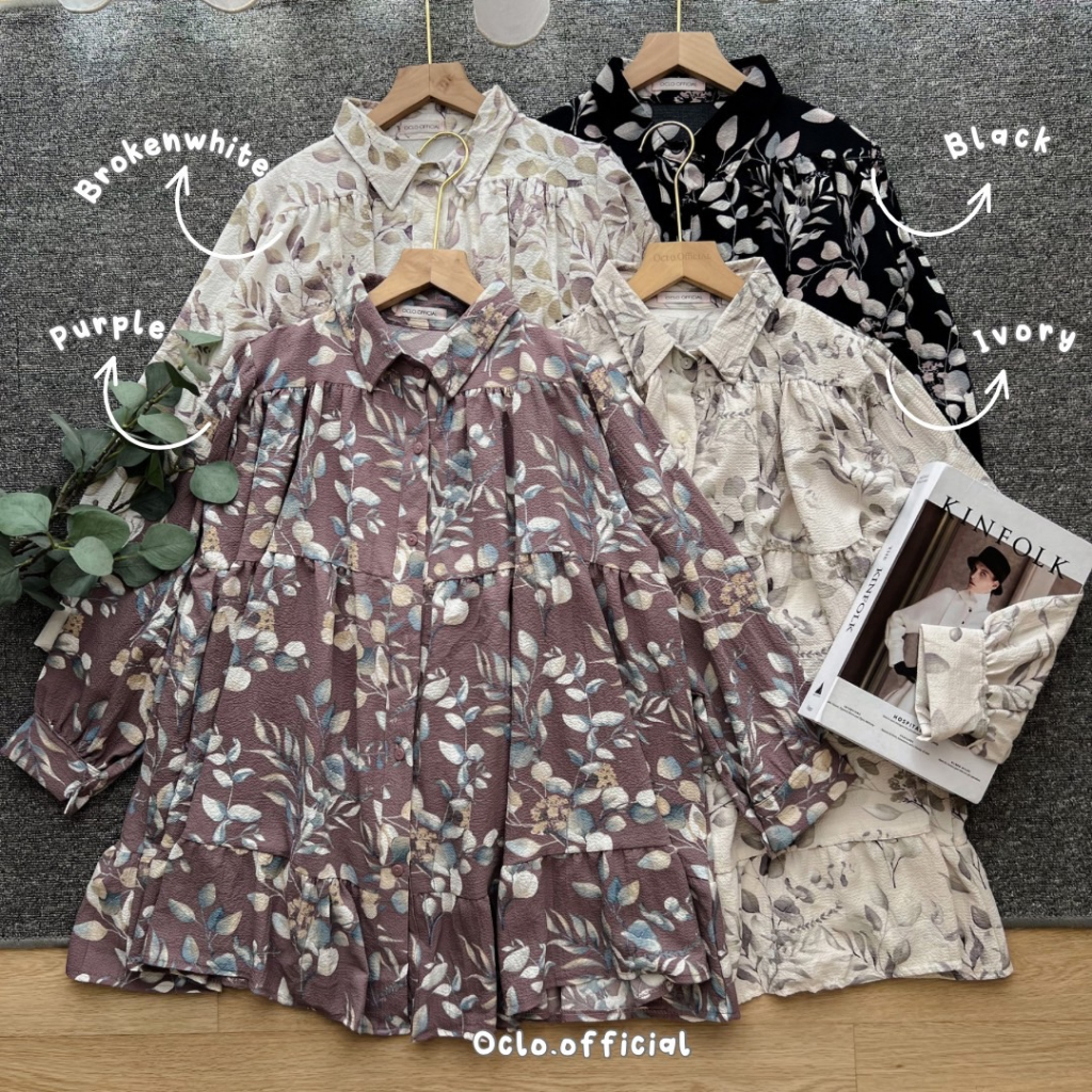 Oclo Chieri Blouse atasan wanita crinkle ovesize bunga motif flower Casual