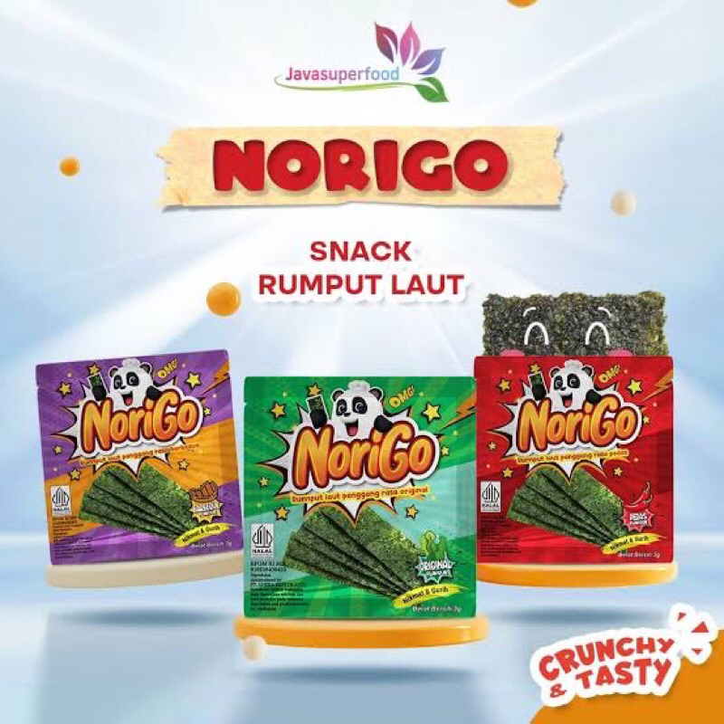 

NoriGo 1 Box isi 12 Sachet Nori Go Box Nori Sachet Seaweed Snack Rumput Laut Balado, BBQ, Original, Ayam Goreng