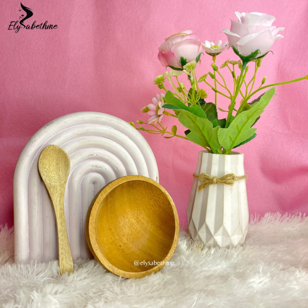 ✿ELYSABETHME✿ Mangkok KAYU plus sendok serbaguna untuk makanan dan masker organik