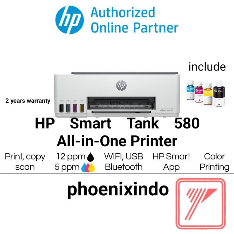 HP Smart Tank 580 All-in-One Printer HP580 Print,Scan,Copy,Wifi