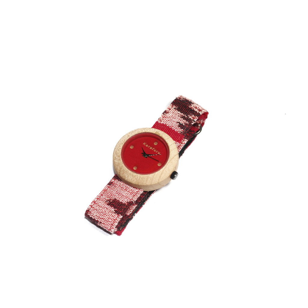 Karafuru jam tangan kayu maple strap tenun pria / wanita /unisex