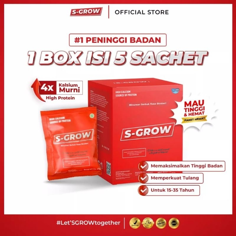 S-GROW Peninggi Badan Untuk Remaja dan Dewasa - isi 5 Sachet S-Grow