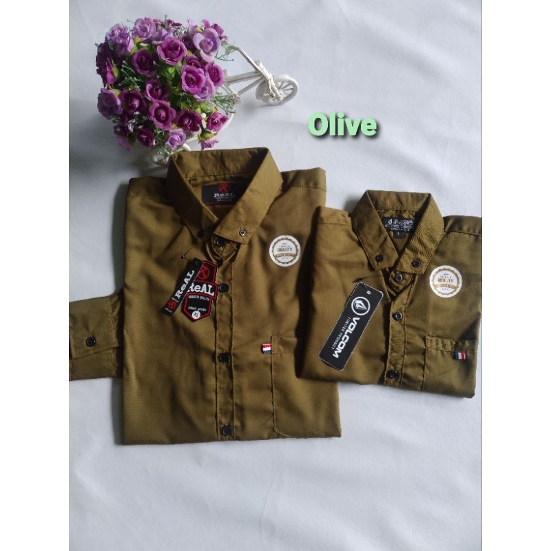 KEMEJA COUPLE AYAH &amp; ANAK WARNA OLIVE KATUN TOYOBO(HARGA SATUAN)