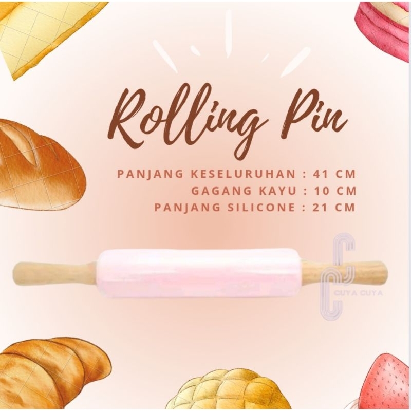 rolling pin kue penggiling gilingan adonan kue silikon silicone gagang kayu