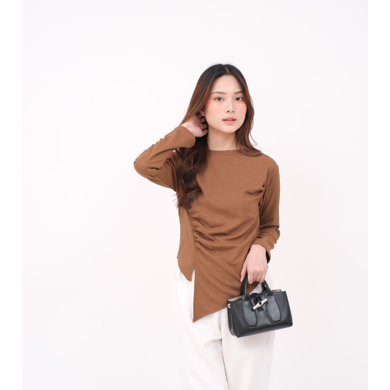 Valencia Ribbed Long Sleeve Top Knit - Atasan Wanita Knit  - Crop Top Lengan Panjang Rajut Korea Style - Polo Rib Wanita - Atasan Ribbed Knit Polos - Knitwear Kaos Rajut