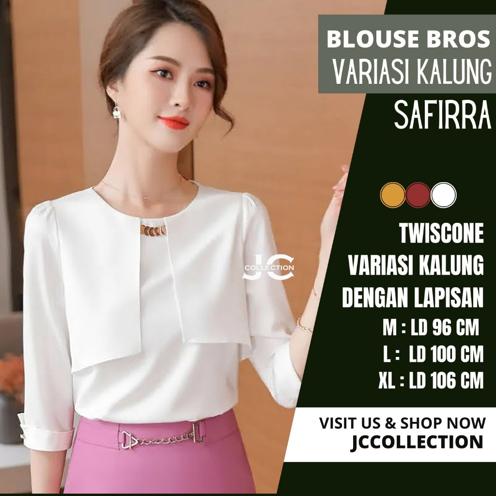 Kemeja Blus Wanita Korea Oversize Tangan 7/8 Variasi Bross Saffire - JCCollections