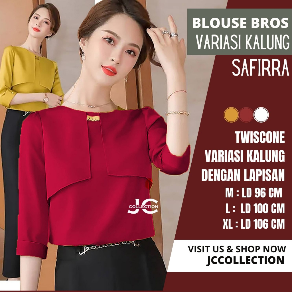 Kemeja Blus Wanita Korea Oversize Tangan 7/8 Variasi Bross Saffire - JCCollections