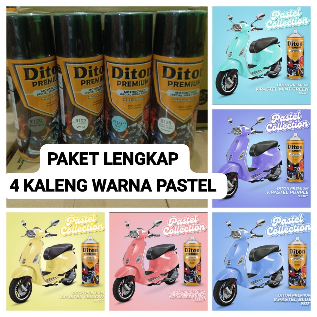 PAKET LENGKAP WARNA PASTEL 4 PCS DITON PREMIUM Pilok Cat Semprot Pastel (Epoxy - Putih - Pastel - Clear) 4pcs x 400ml