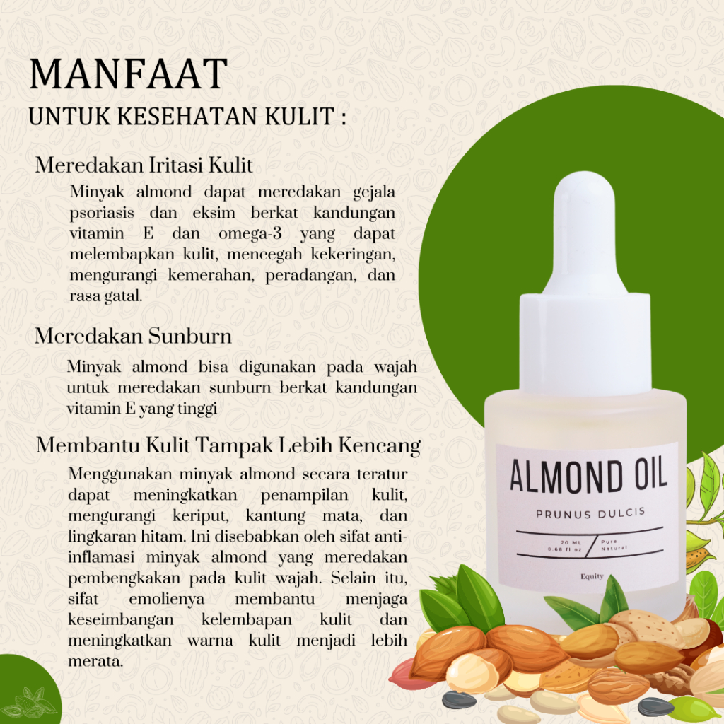 Almond Oil - Minyak Almond 10 dan 20 ml - Serum Perawatan Rambut, Wajah dan Kulit 100% Murni