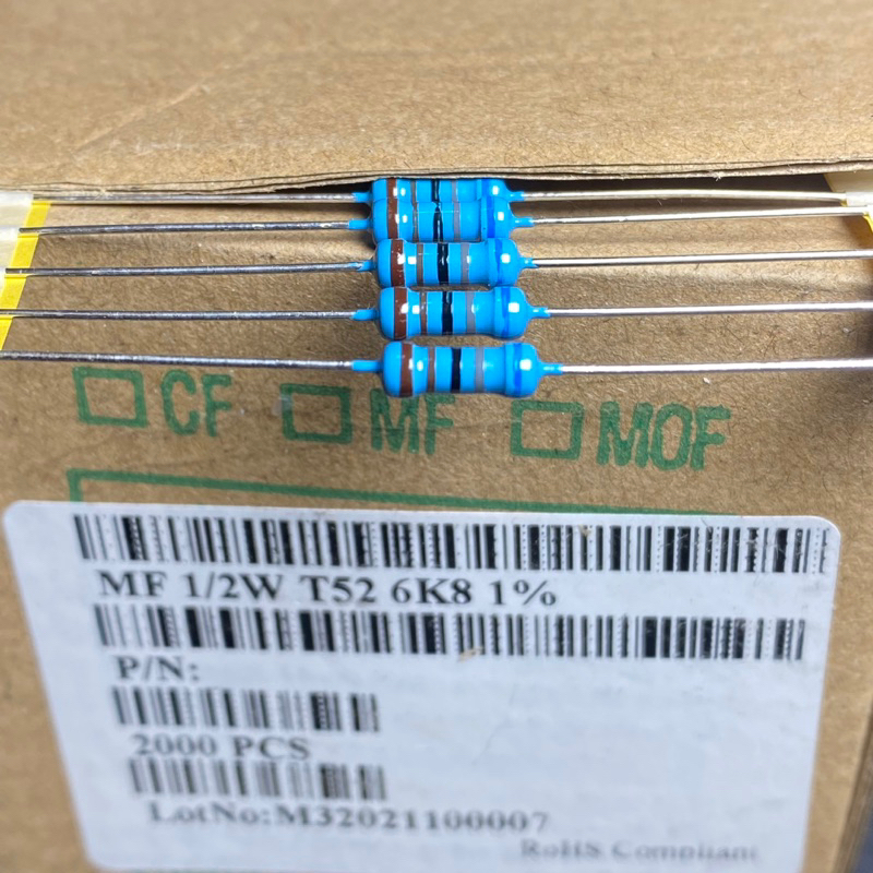 x10 resistor mf 6k8 1/2 watt 1% metal film kaki tembaga