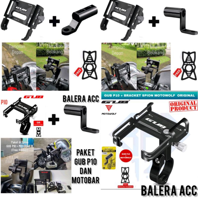 Paket GUB P30 Phone Holder + Bracket Spion MOTOWOLF ORIGINAL NMAX PCX ADV VARIO BEAT FAZZIO FILANO DLL