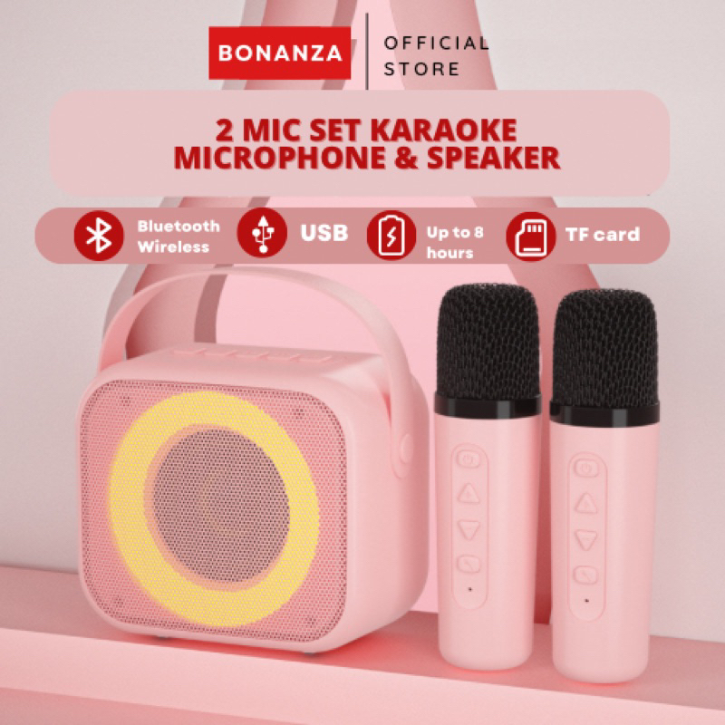 Mic Speaker Bluetooth Karaoke LED 2 Microphone Mini Full Bass