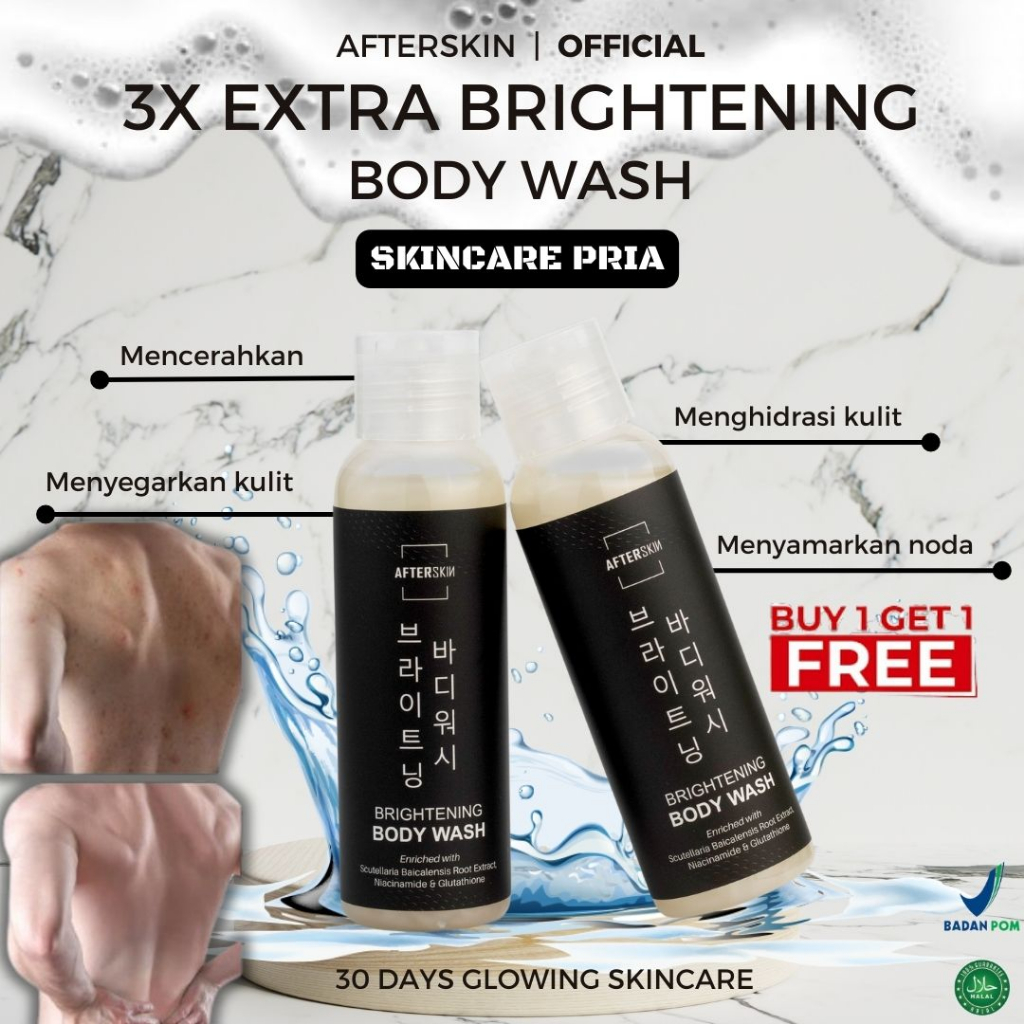 [BELI 1 GRATIS 1] SKINCARE PRIA AFTERSKIN BRIGHTENING BODY WASH SABUN PEMUTIH BADAN ALA KOREA / NIACINAMIDE ALPHA ARBUTIN GLUTATHIONE COLLAGEN