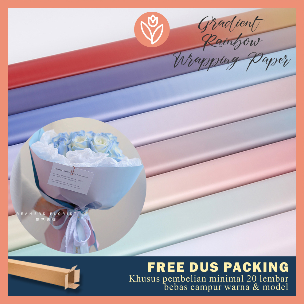 

TULIP PAPERIE ❤ FLOWER WRAPPING PAPER GRADIENT RAINBOW OMBRE CELLOPHANE FLORIST KERTAS BUNGA BUKET SOLID GRADASI