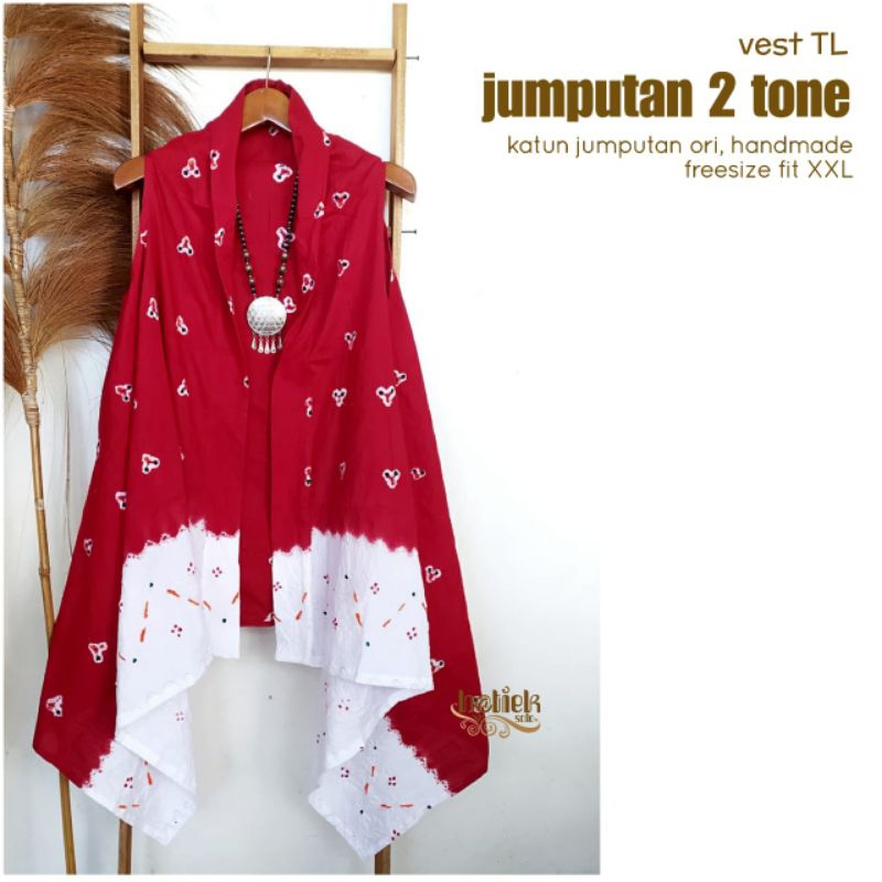 Outer batik jumput tanpa lengan merah-putih