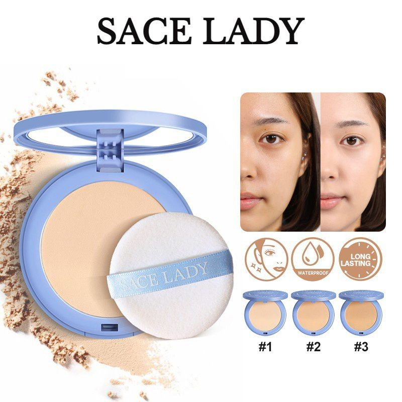 SACE LADY Oil Control Face Powder Makeup Tahan Air Bedak Tabur Mudah Dibawa Bedak Ringan Dengan Cermin + Puff