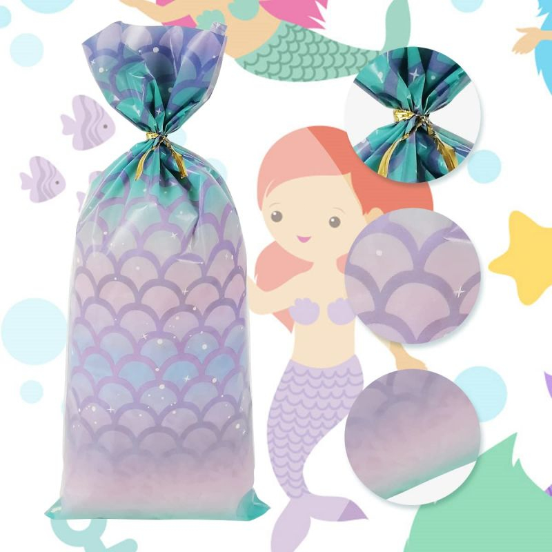 100pcs Mermaid Tas Bingkisan Goodie Bag Mermaid Kantong Kemasan Permen Cookies Bag